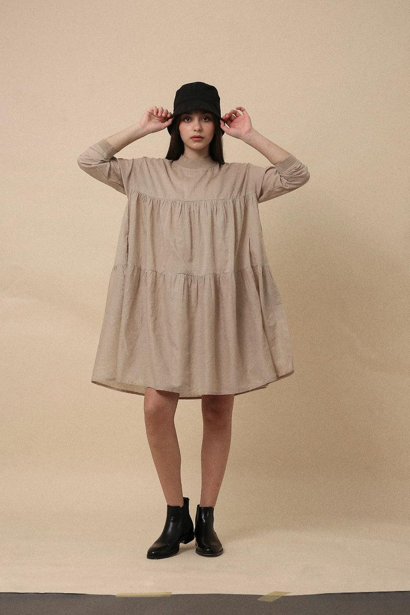Sand Mul Rib Vena Dress 100% cotton by Mati in sand color for women in Singapore