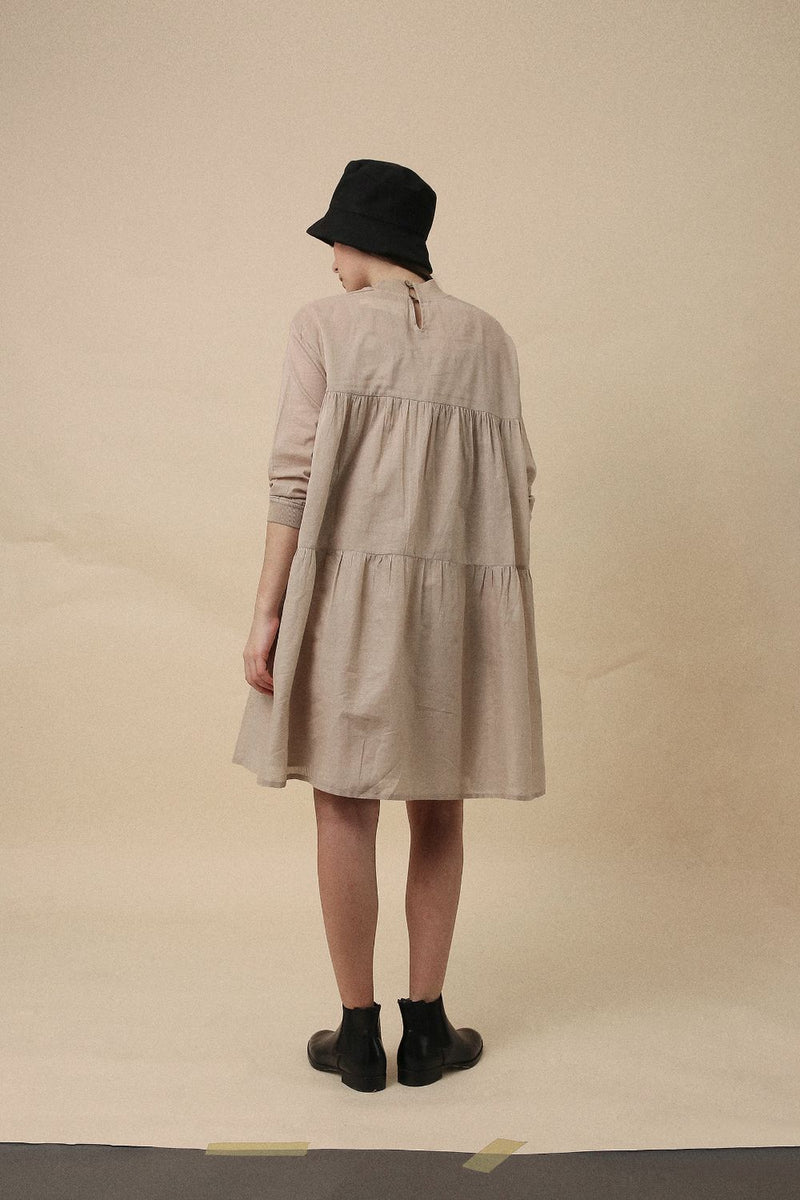 Sand Mul Rib Vena Dress 100% cotton by Mati in sand color for women in Singapore