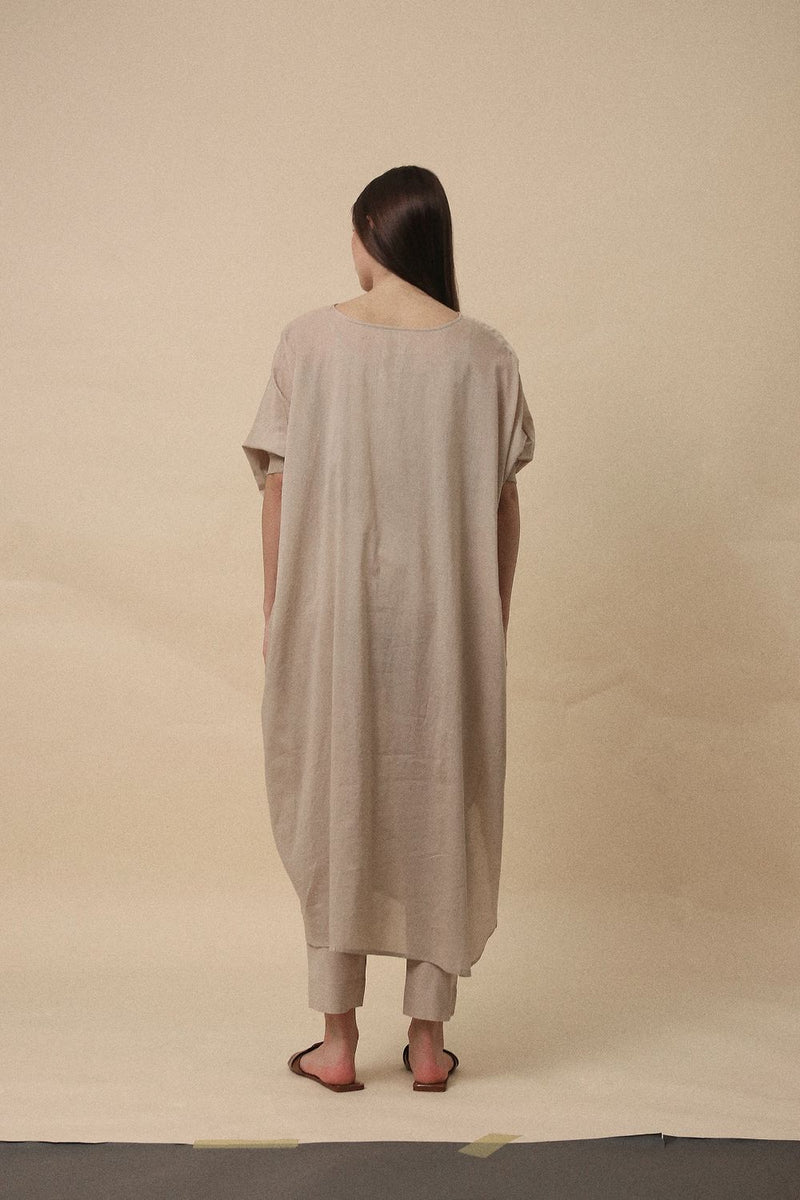Sand Rib Mul Cowl Tunic Co-Ord Set (2 PCS) 100% cotton by Mati in sand color for women in Singapore