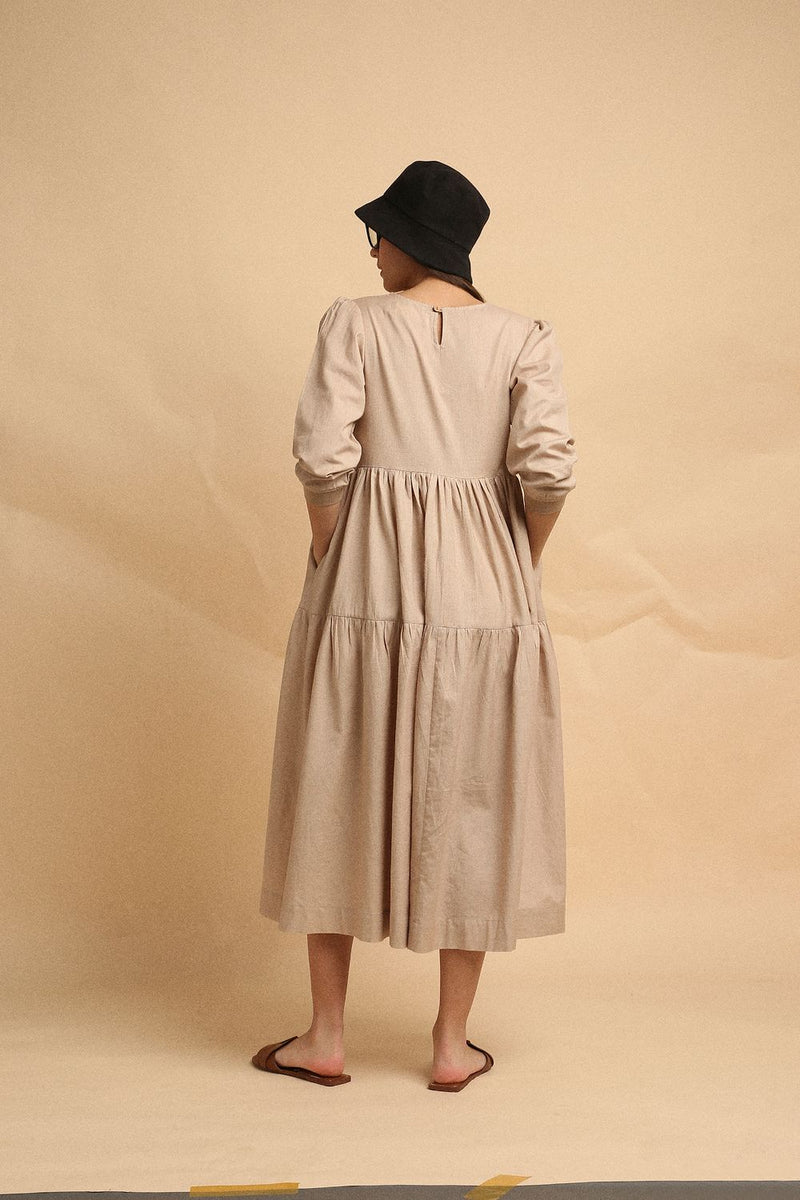 Sand Rib Vasara Dress 100% cotton by Mati in sand color for women in Singapore