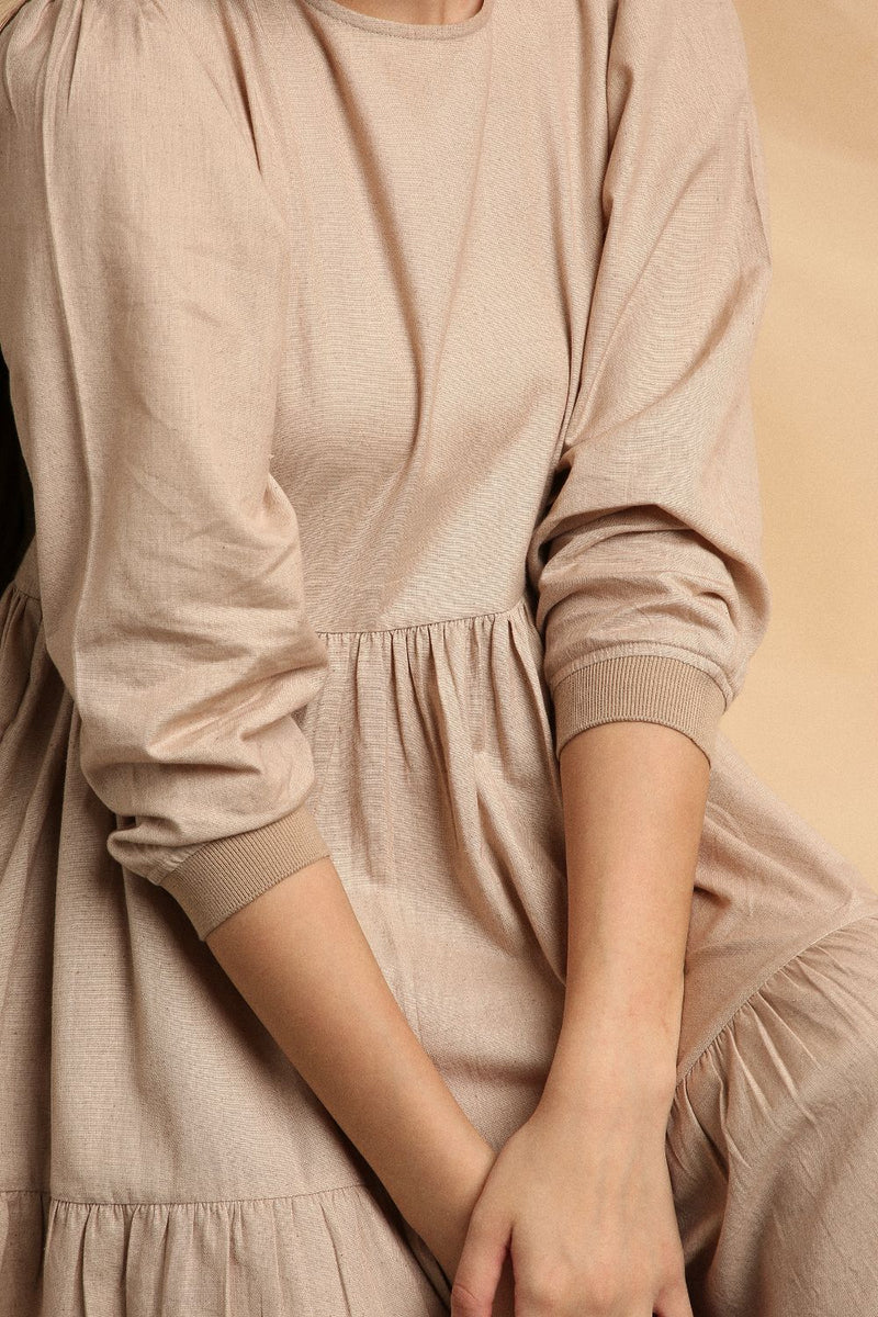 Sand Rib Vasara Dress 100% cotton by Mati in sand color for women in Singapore