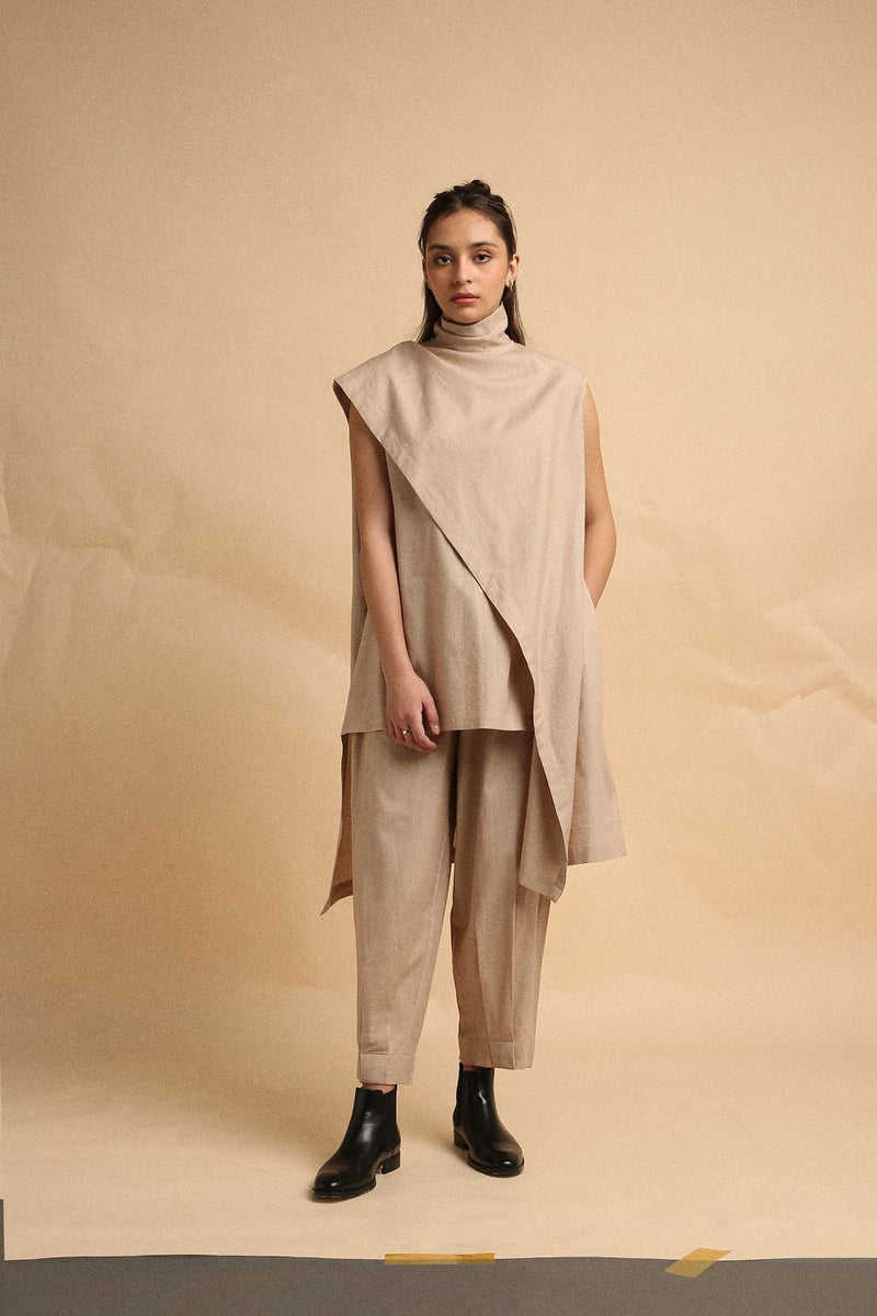 Sand Toga Co-Ord Set (2 PCS) 100% cotton by Mati in sand color for women in Singapore