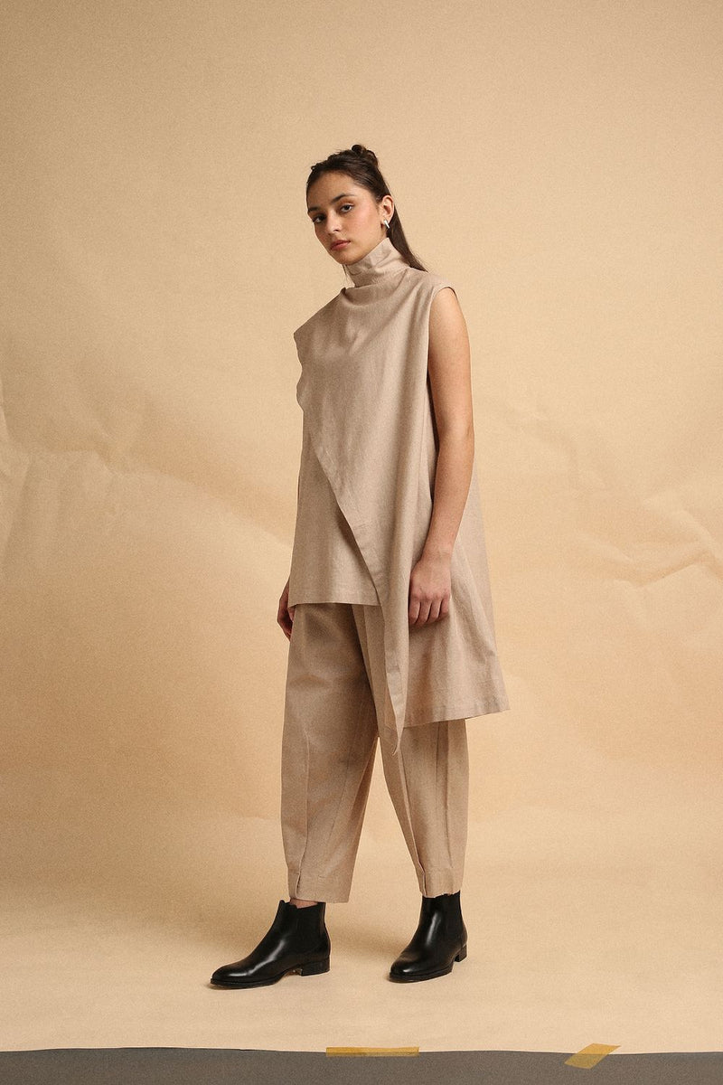 Sand Toga Co-Ord Set (2 PCS) 100% cotton by Mati in sand color for women in Singapore