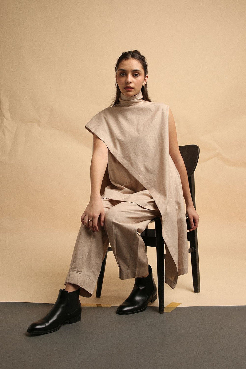 Sand Toga Co-Ord Set (2 PCS) 100% cotton by Mati in sand color for women in Singapore
