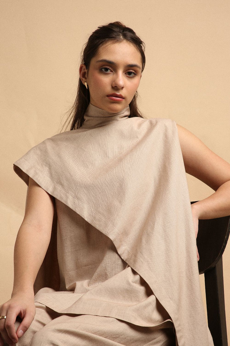 Sand Toga Co-Ord Set (2 PCS) 100% cotton by Mati in sand color for women in Singapore