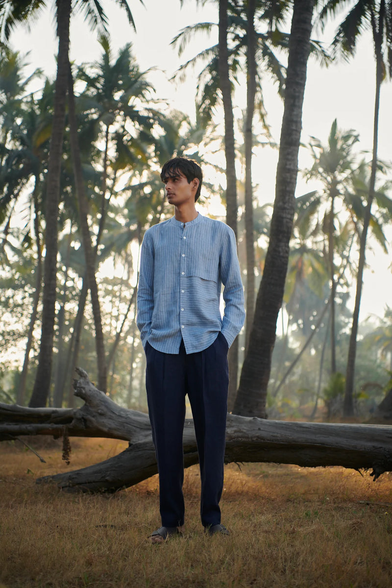 Neel Linen Denim Men's Pleated Tappered Pants