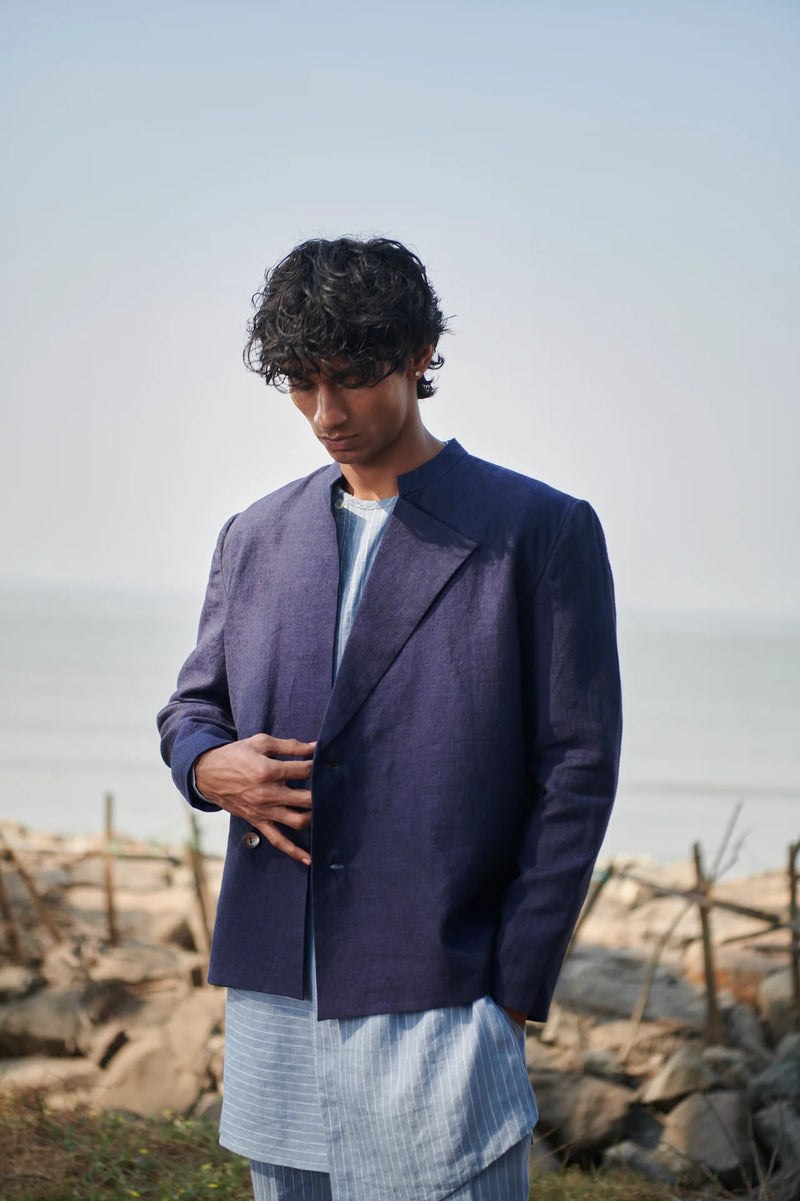 Neel Linen Denim Men's Bandhgala Jacket