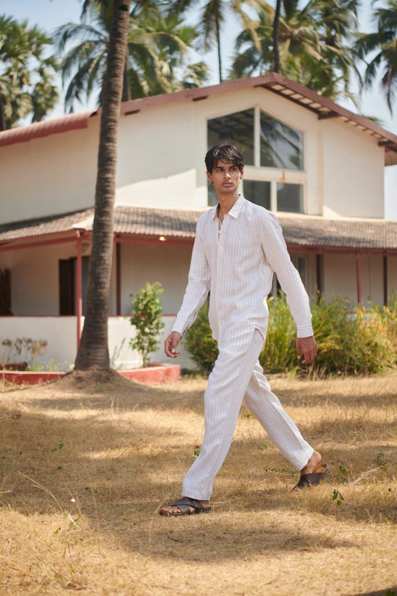 Undyed Boldstripe Linen Men's Lounge Pants