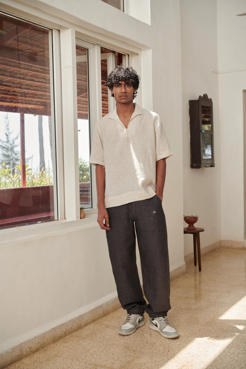 Graphite Linen Denim Men's Relaxed Jogger Pants