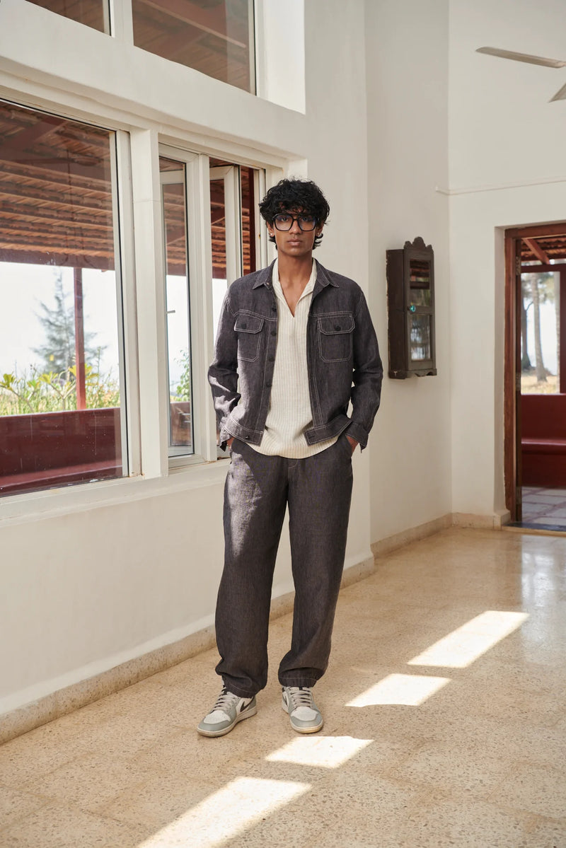 Graphite Linen Men's Jacket & Jogger Set