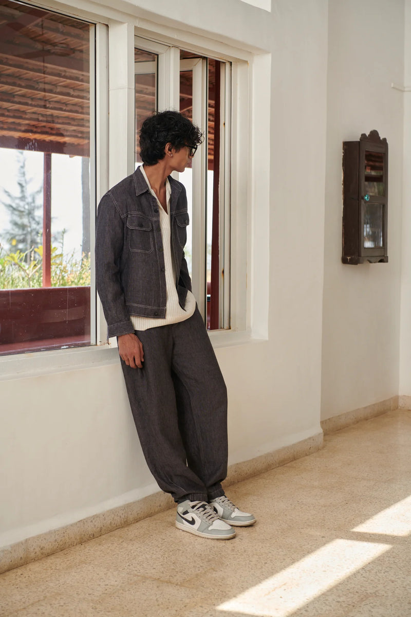 Graphite Linen Denim Men's Relaxed Jogger Pants