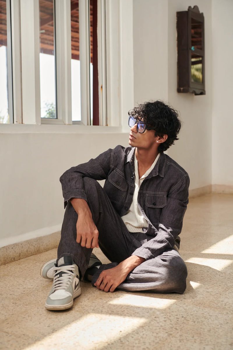 Graphite Linen Denim Men's Relaxed Jogger Pants