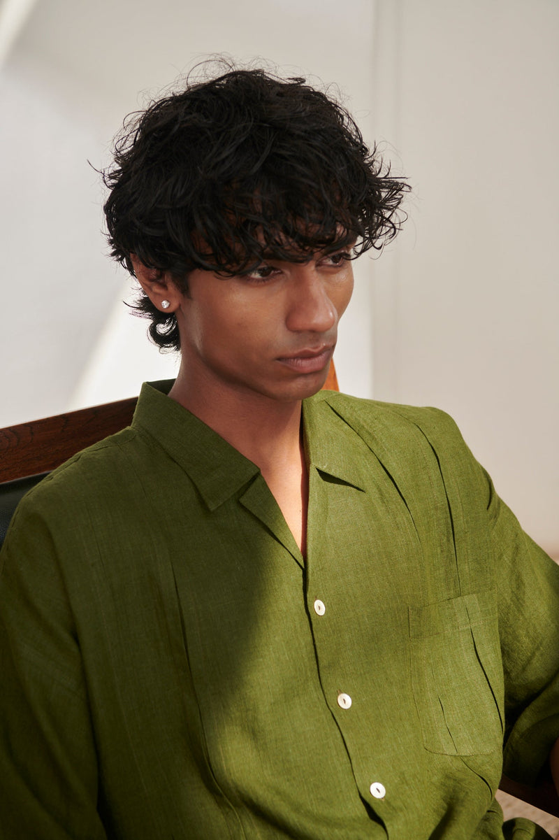 Safari Linen Men's Pleated Camp Collar Shirt