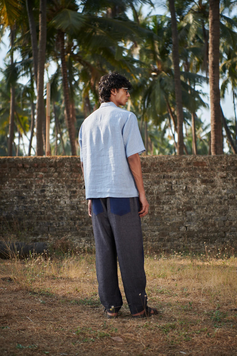 Neel Graphite Linen Denim Men's Barrel Pants