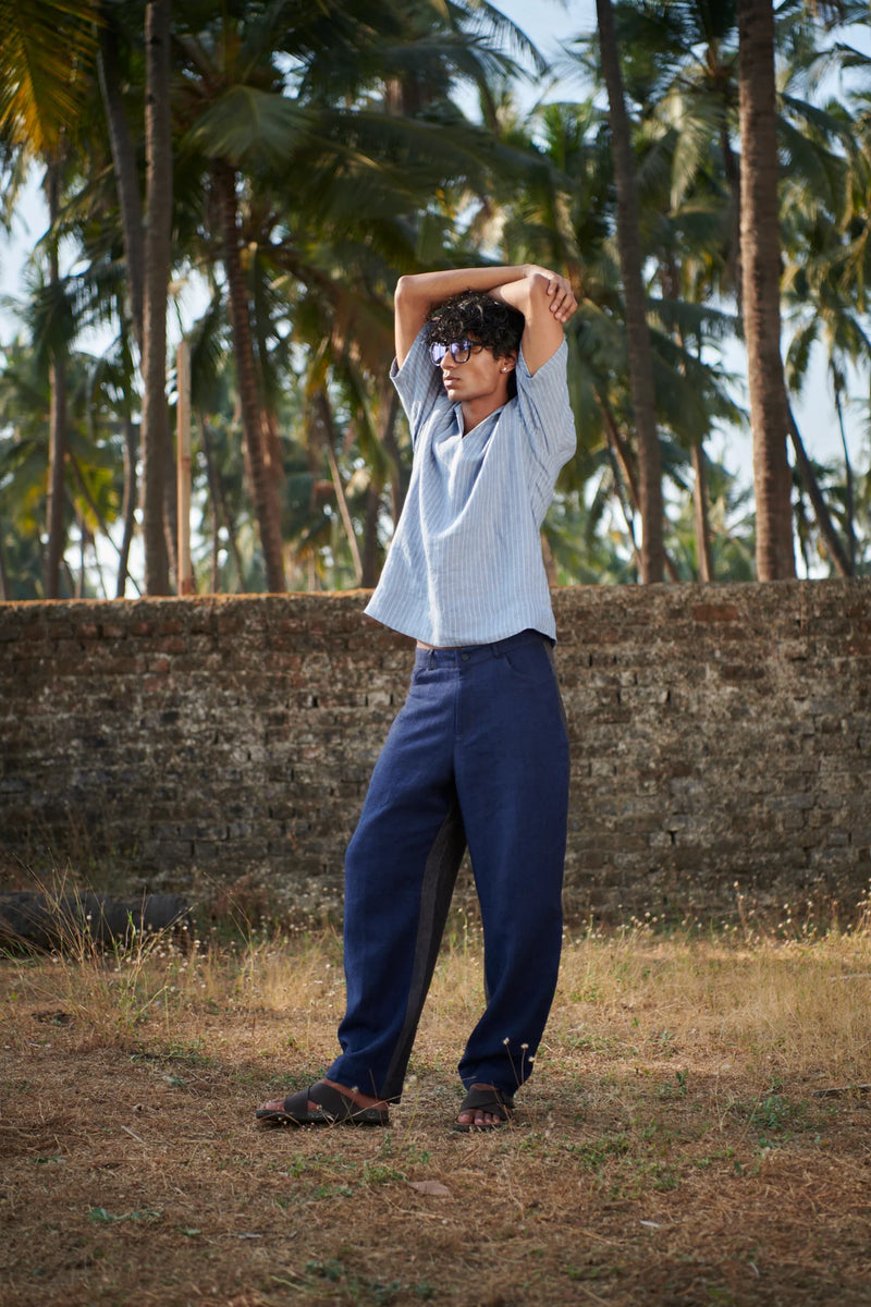 Neel Graphite Linen Denim Men's Barrel Pants