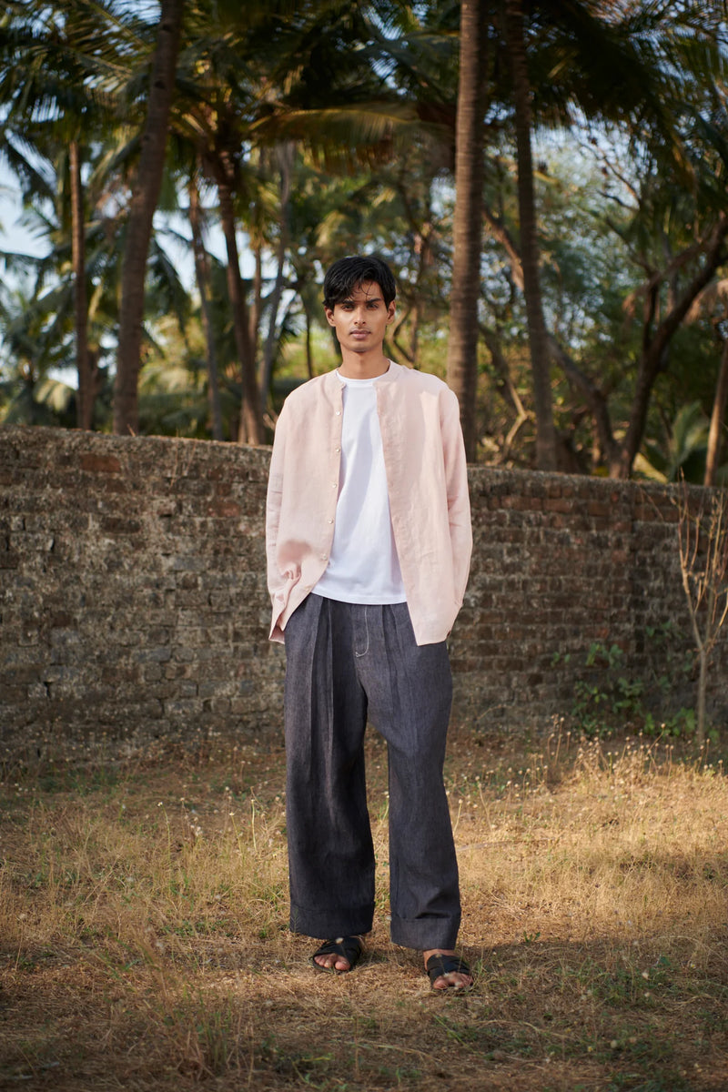 Graphite Linen Denim Men's Baggy Pants