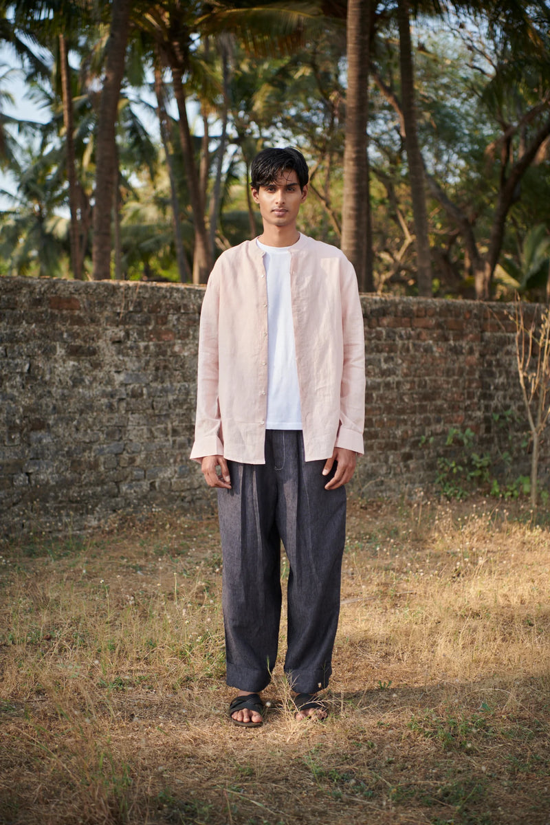 Graphite Linen Denim Men's Baggy Pants