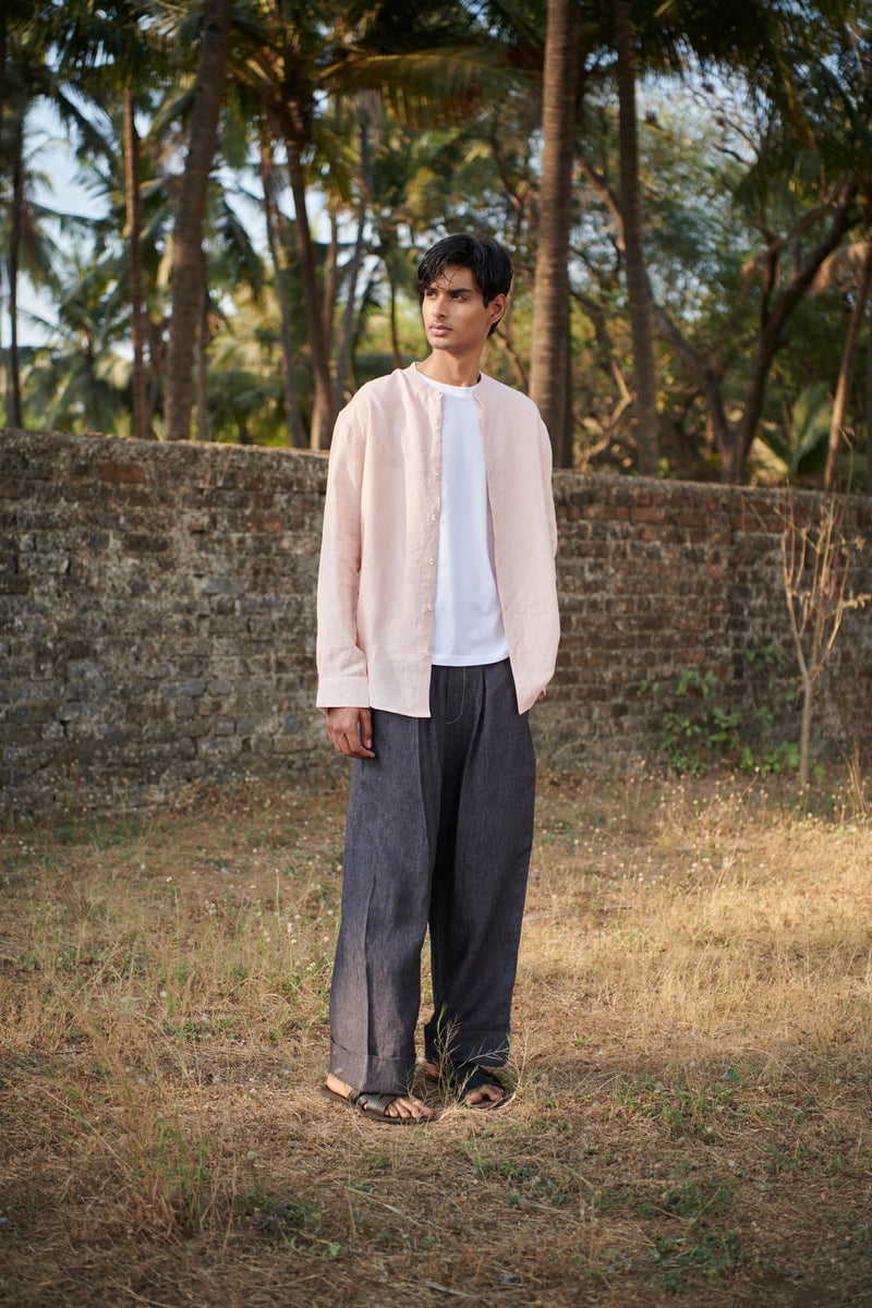 Graphite Linen Denim Men's Baggy Pants