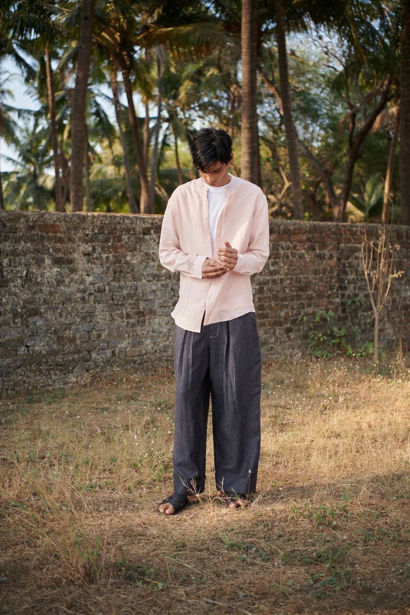 Blush Linen Men's Band Collar Shirt