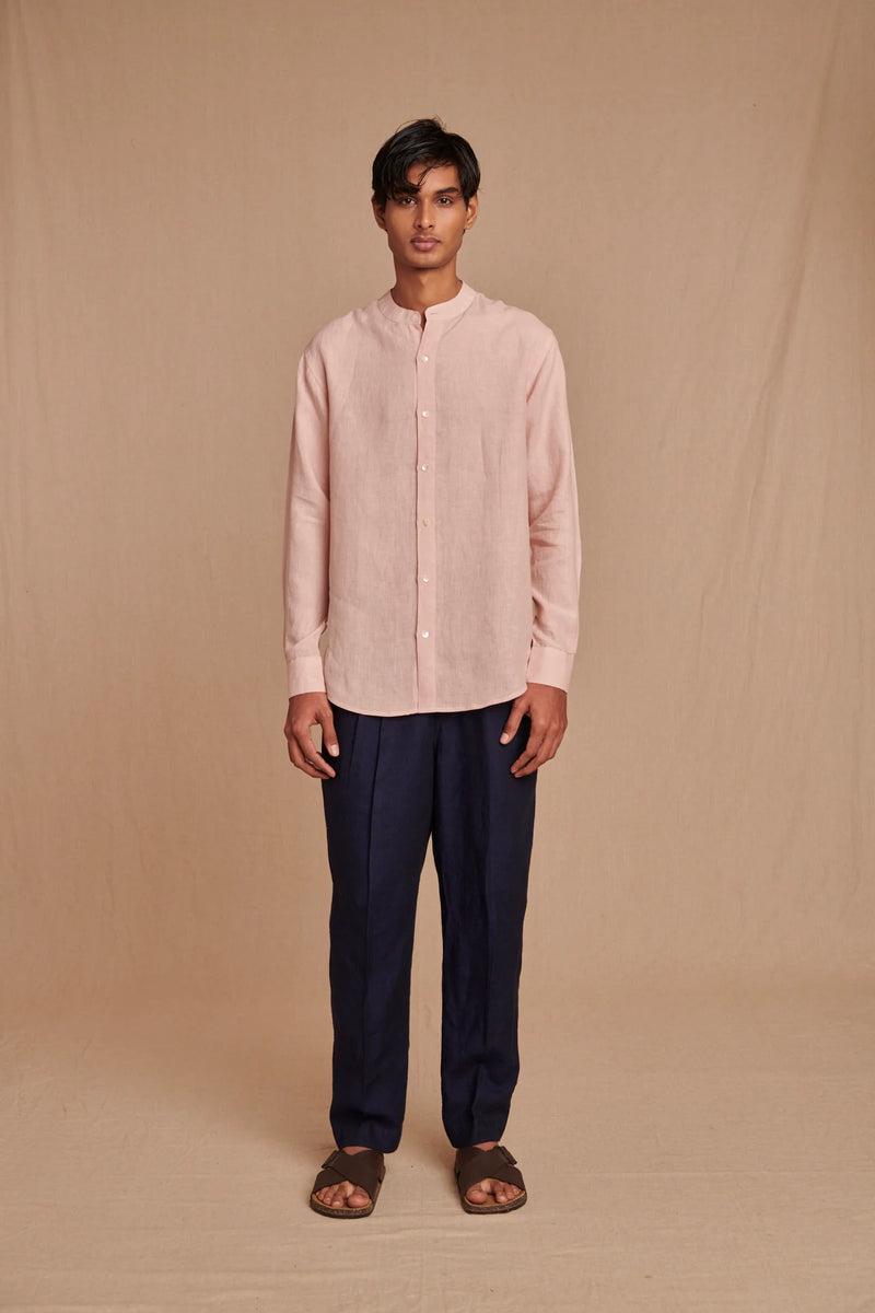 Blush Linen Men's Band Collar Shirt
