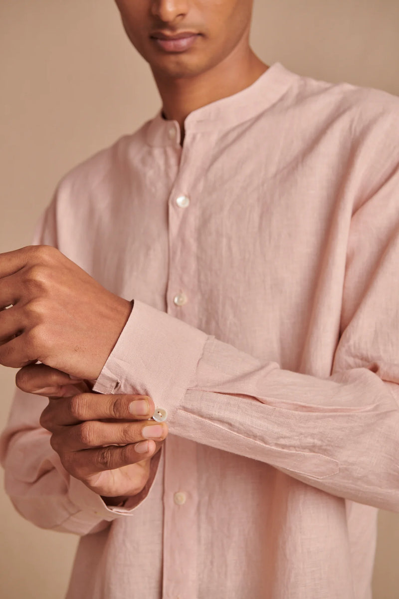 Blush Linen Men's Band Collar Shirt
