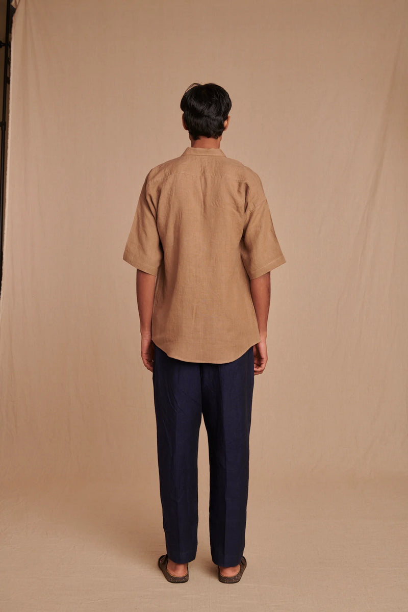 Mousse Linen Men's Pleated Camp Collar Shirt