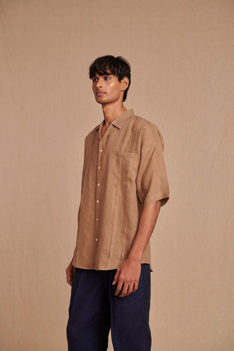 Mousse Linen Men's Pleated Camp Collar Shirt