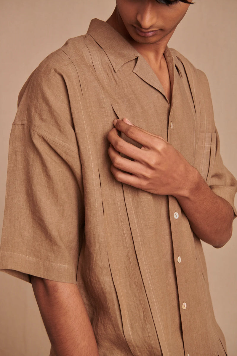 Mousse Linen Men's Pleated Camp Collar Shirt