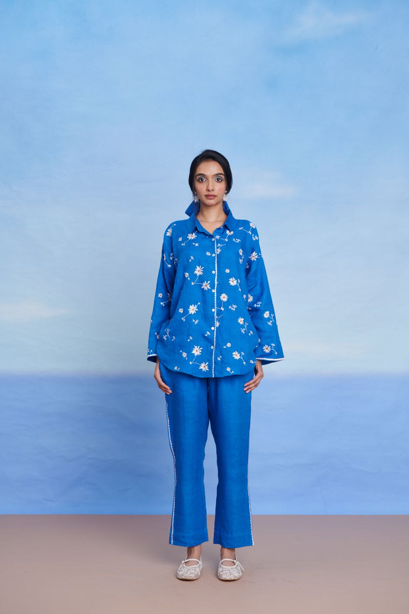 Santorini Linen Oversized Flared Shirt Set