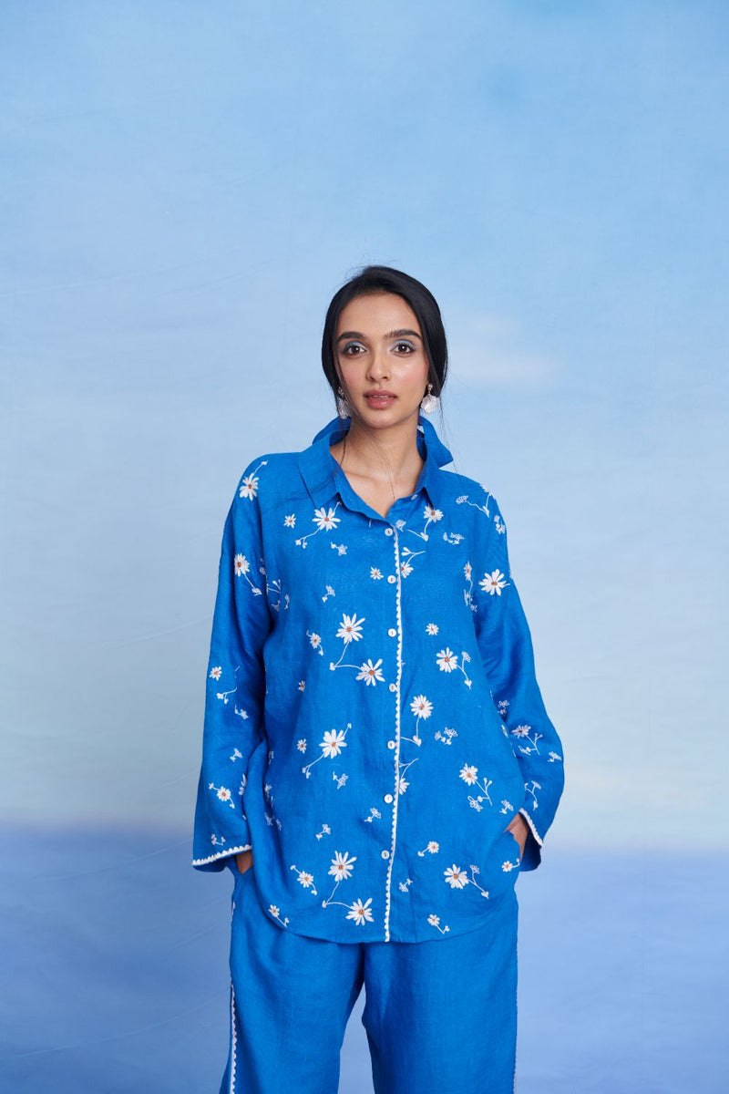 Santorini Linen Oversized Flared Shirt Set