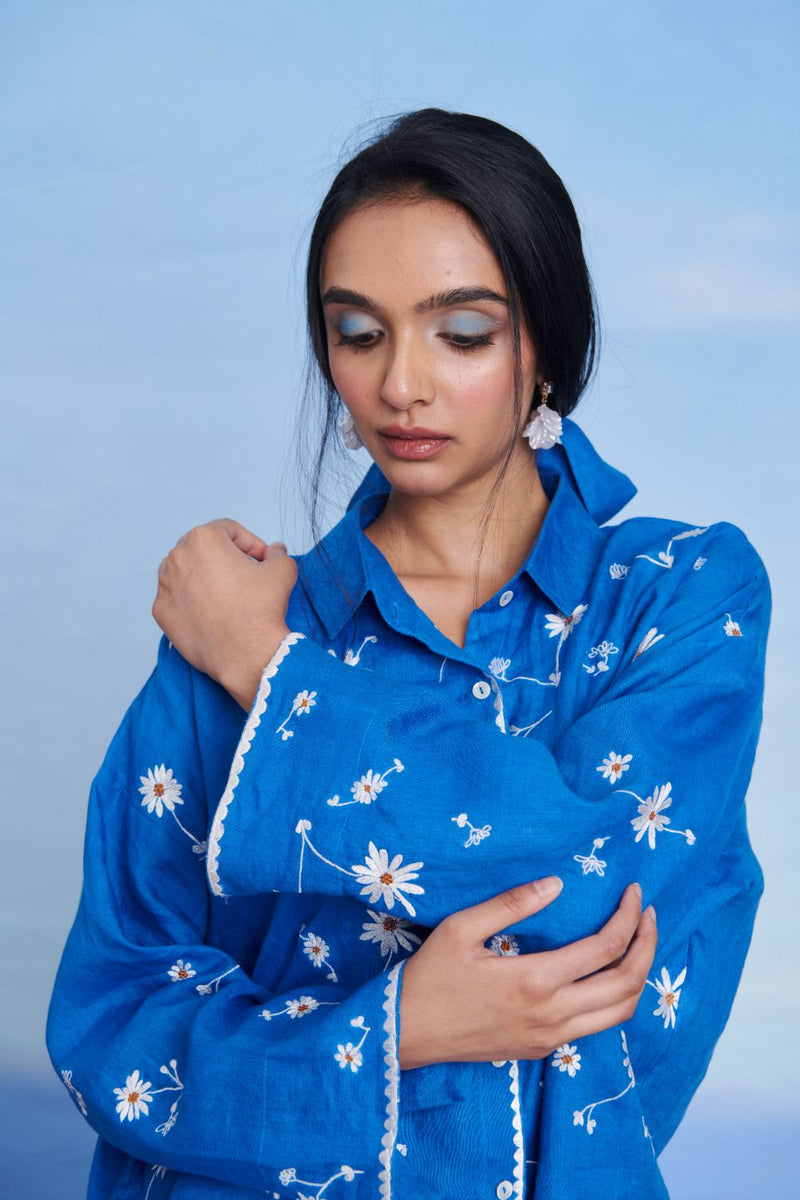 Santorini Linen Oversized Flared Shirt Set