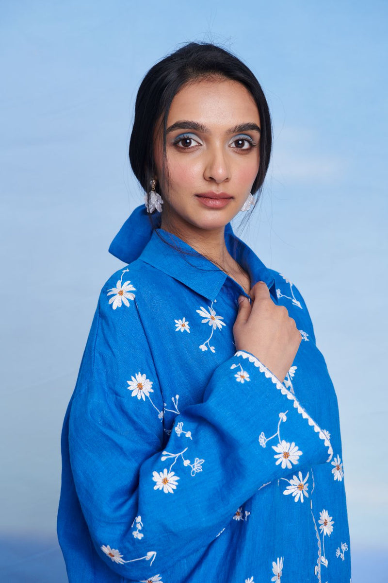 Santorini Linen Oversized Flared Shirt Set