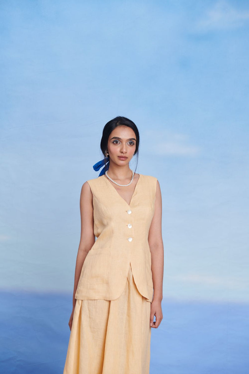 Butterscotch Linen V-Neck Vest