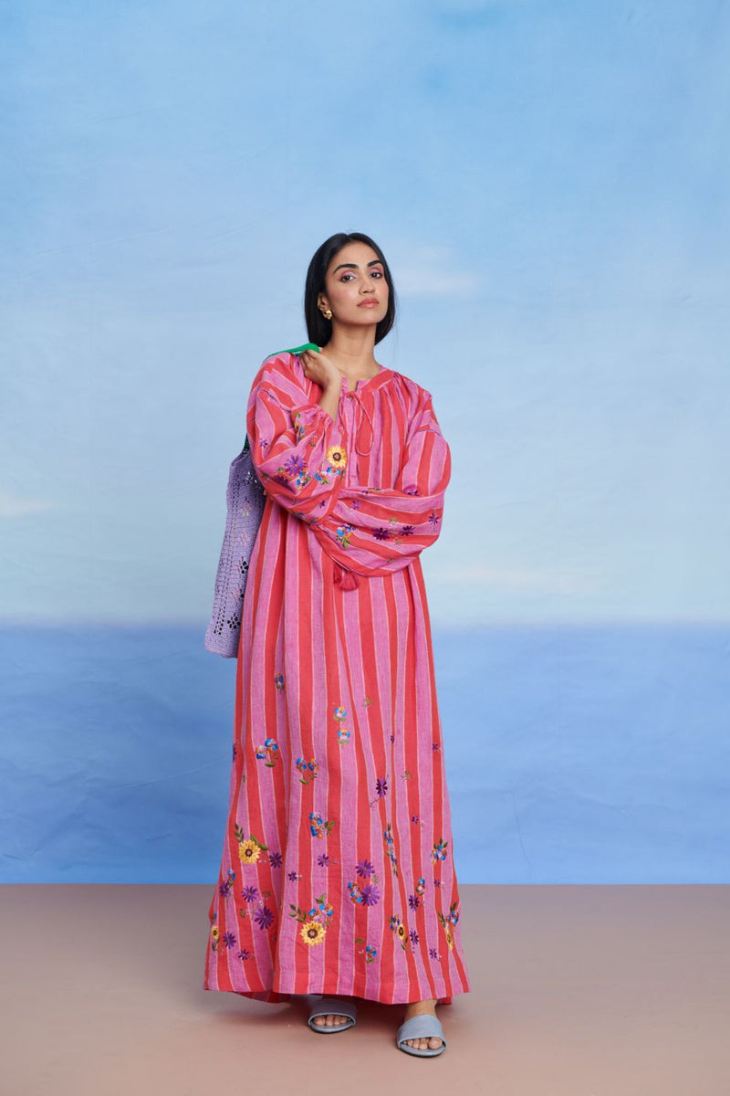 Amalfi Linen Puff Sleeves Dress