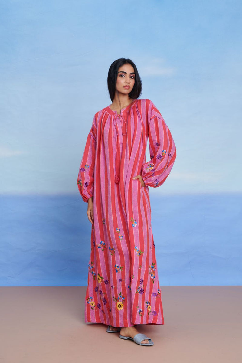 Amalfi Linen Puff Sleeves Dress