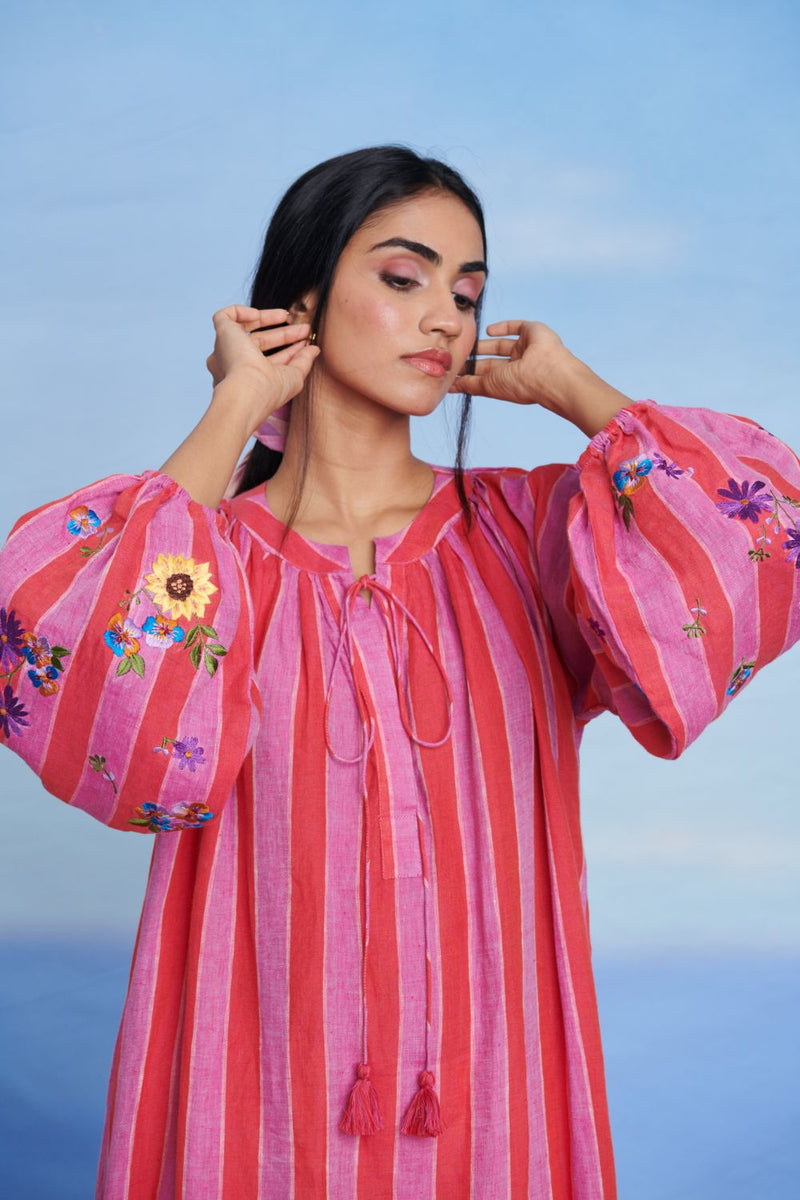 Amalfi Linen Puff Sleeves Dress