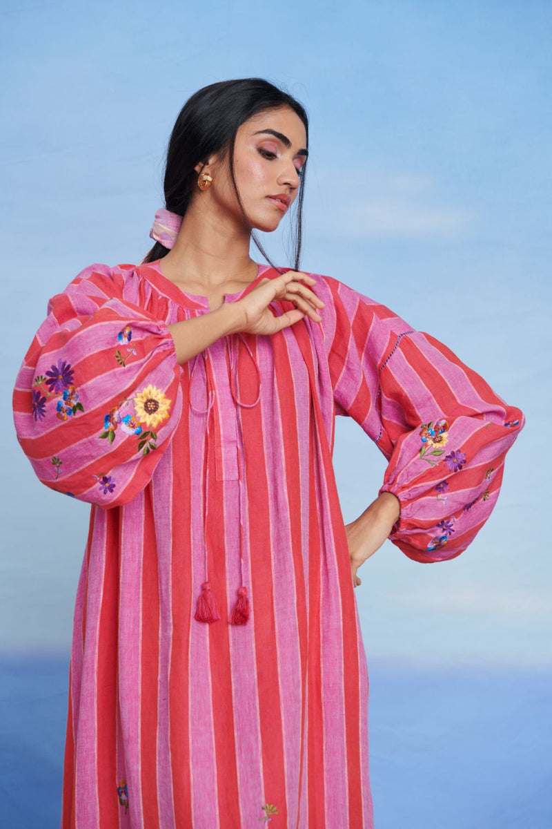 Amalfi Linen Puff Sleeves Dress