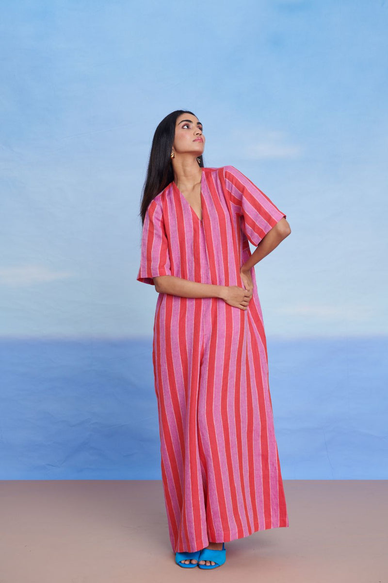 Amalfi Linen Half Sleeves Flared Jumpsuit