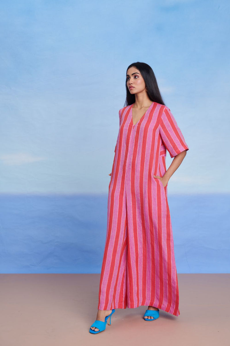 Amalfi Linen Half Sleeves Flared Jumpsuit