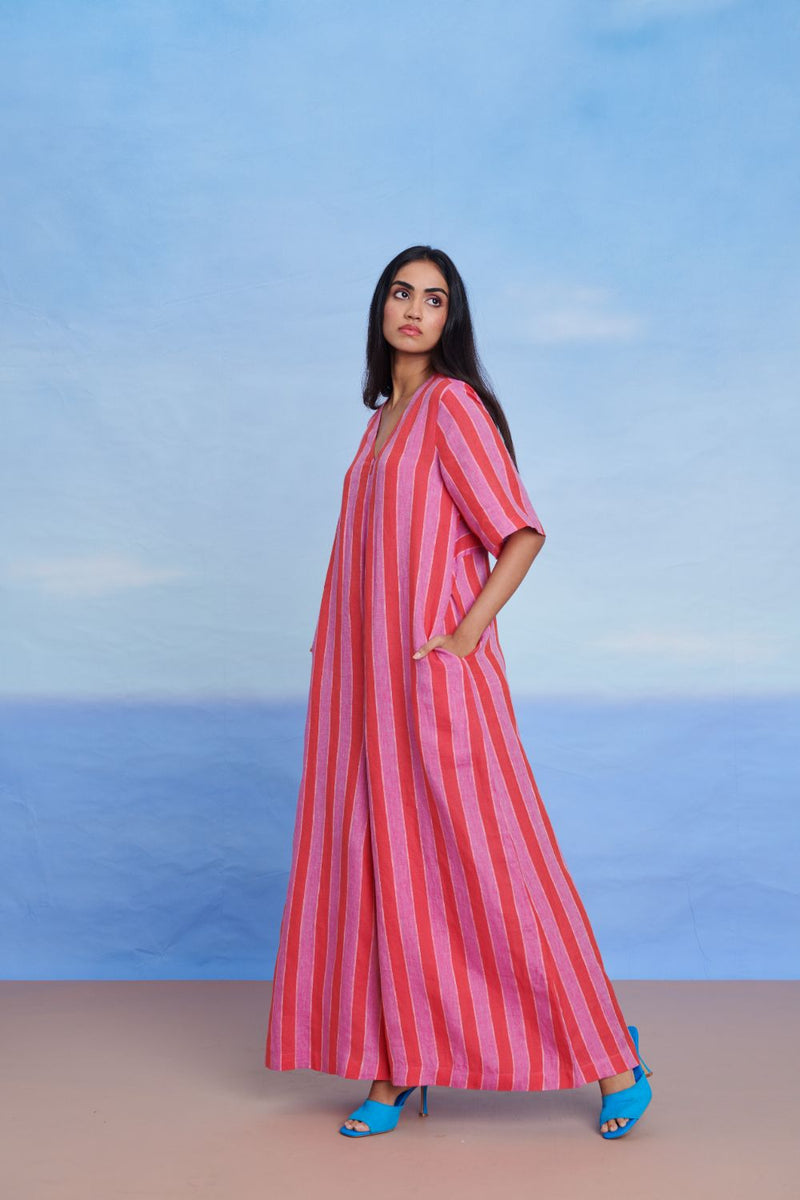 Amalfi Linen Half Sleeves Flared Jumpsuit
