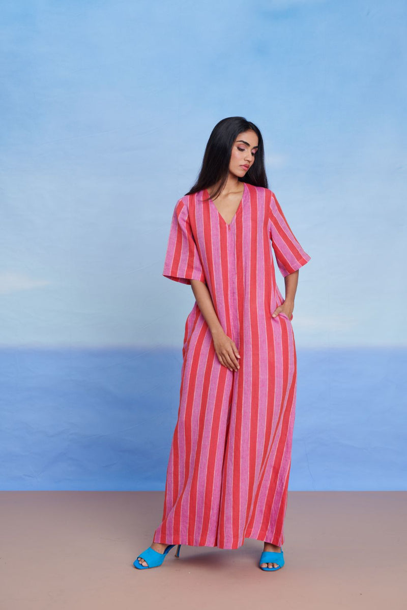 Amalfi Linen Half Sleeves Flared Jumpsuit