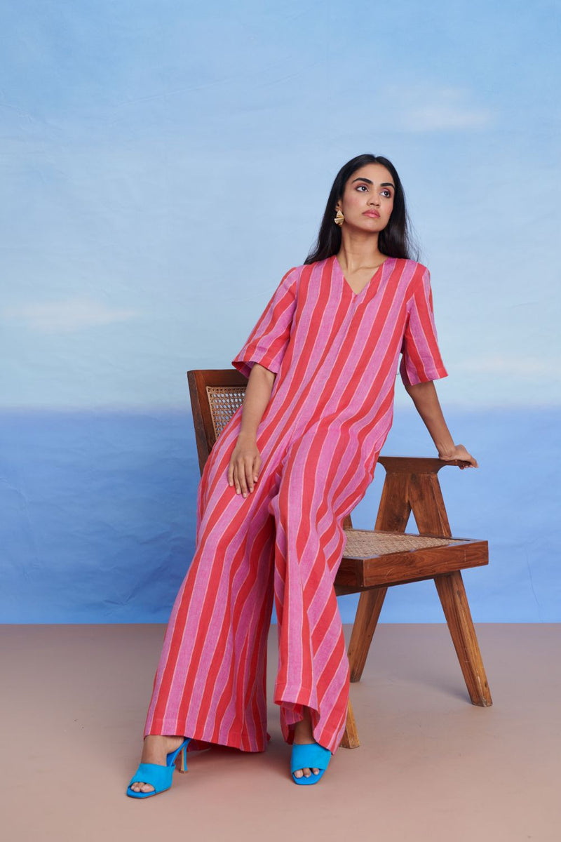 Amalfi Linen Half Sleeves Flared Jumpsuit