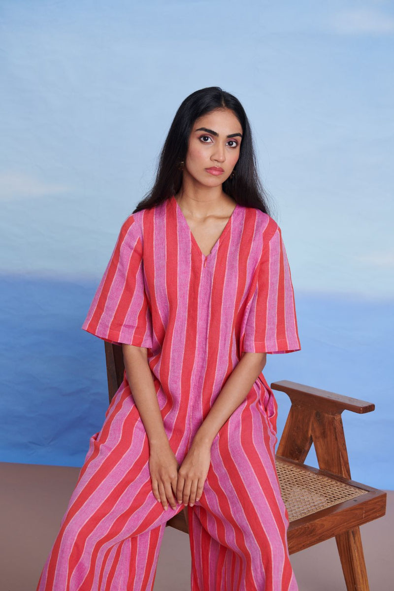 Amalfi Linen Half Sleeves Flared Jumpsuit