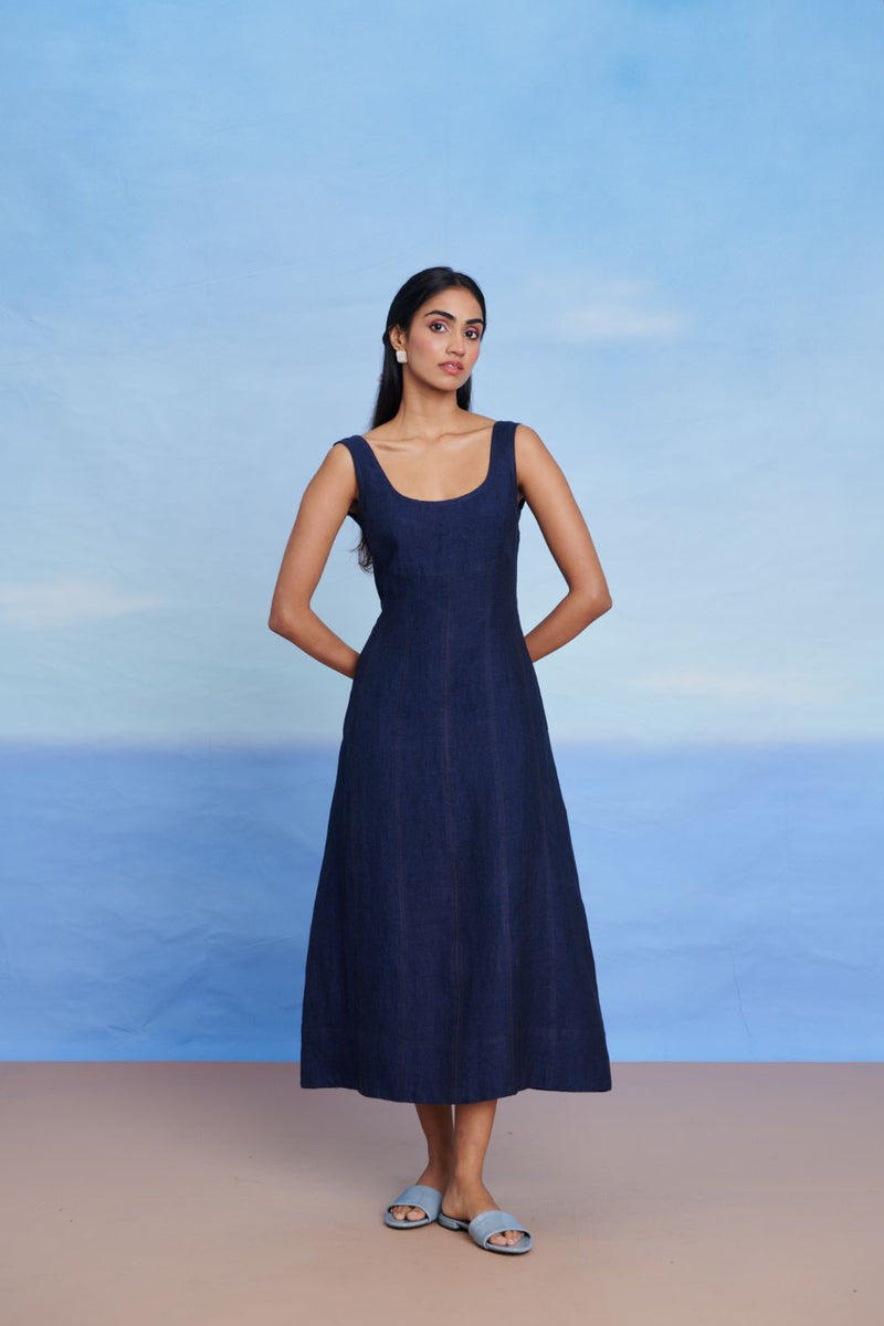 Neel Linen Denim Panelled Dress