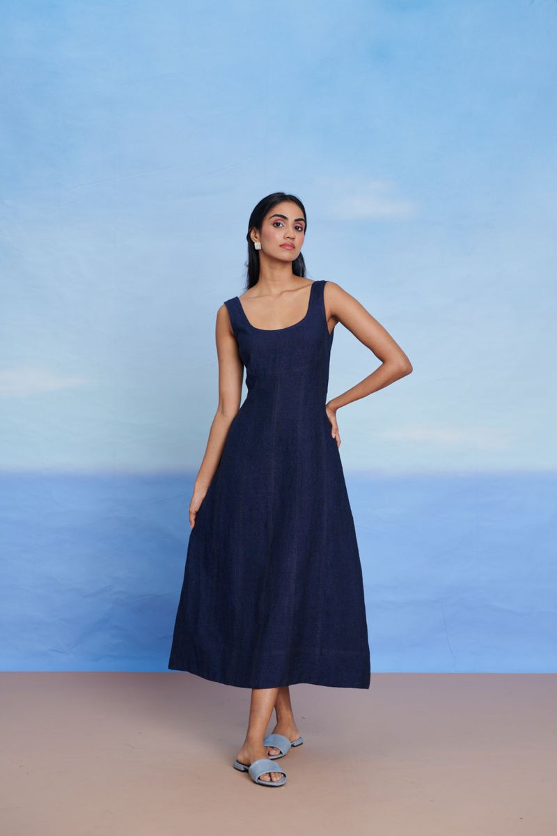 Neel Linen Denim Panelled Dress