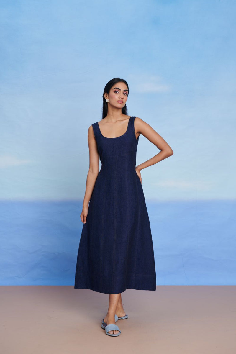 Neel Linen Denim Panelled Dress