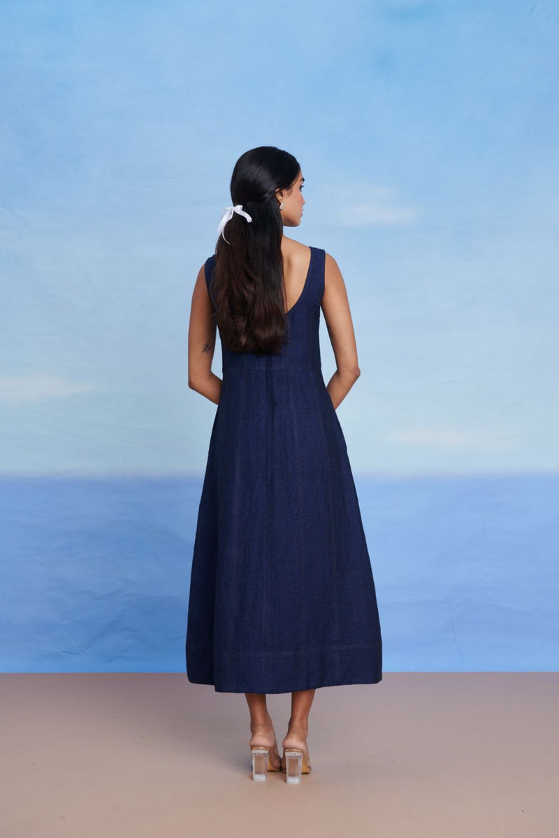 Neel Linen Denim Panelled Dress