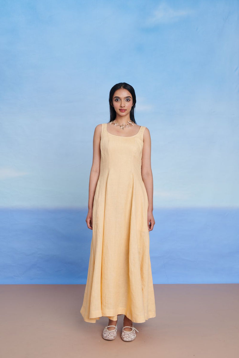 Butterscotch Linen Scoop Neck Dress