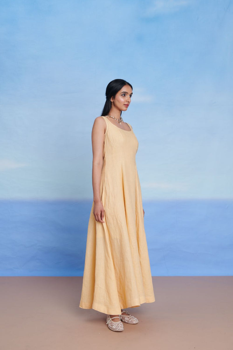 Butterscotch Linen Scoop Neck Dress