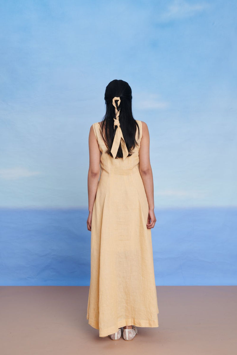 Butterscotch Linen Scoop Neck Dress